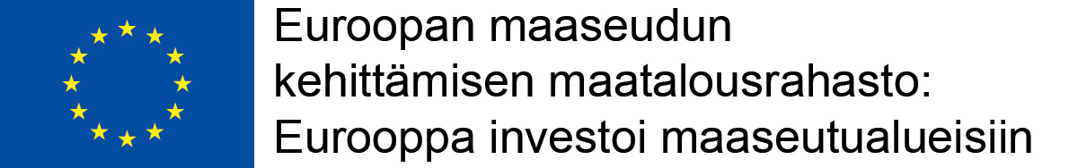 Eurooppa investoi maaseutu alueisiin. Kirjoitettu mustalla. Vasemmalla puolella on Euroopan logo.